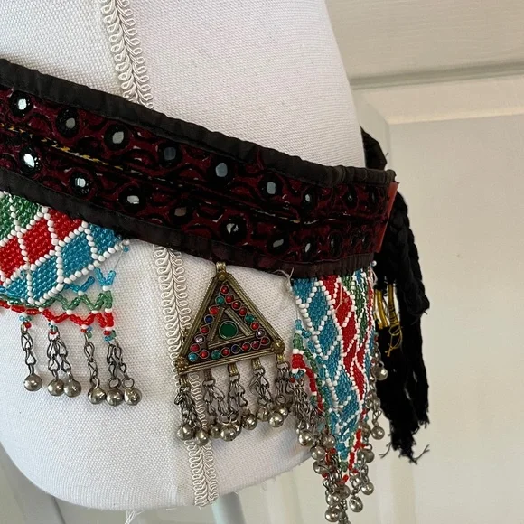 Bohemian Mirror Beaded Belt with Bells and Tassels Tribal Bellydance - Picture 7 of 9